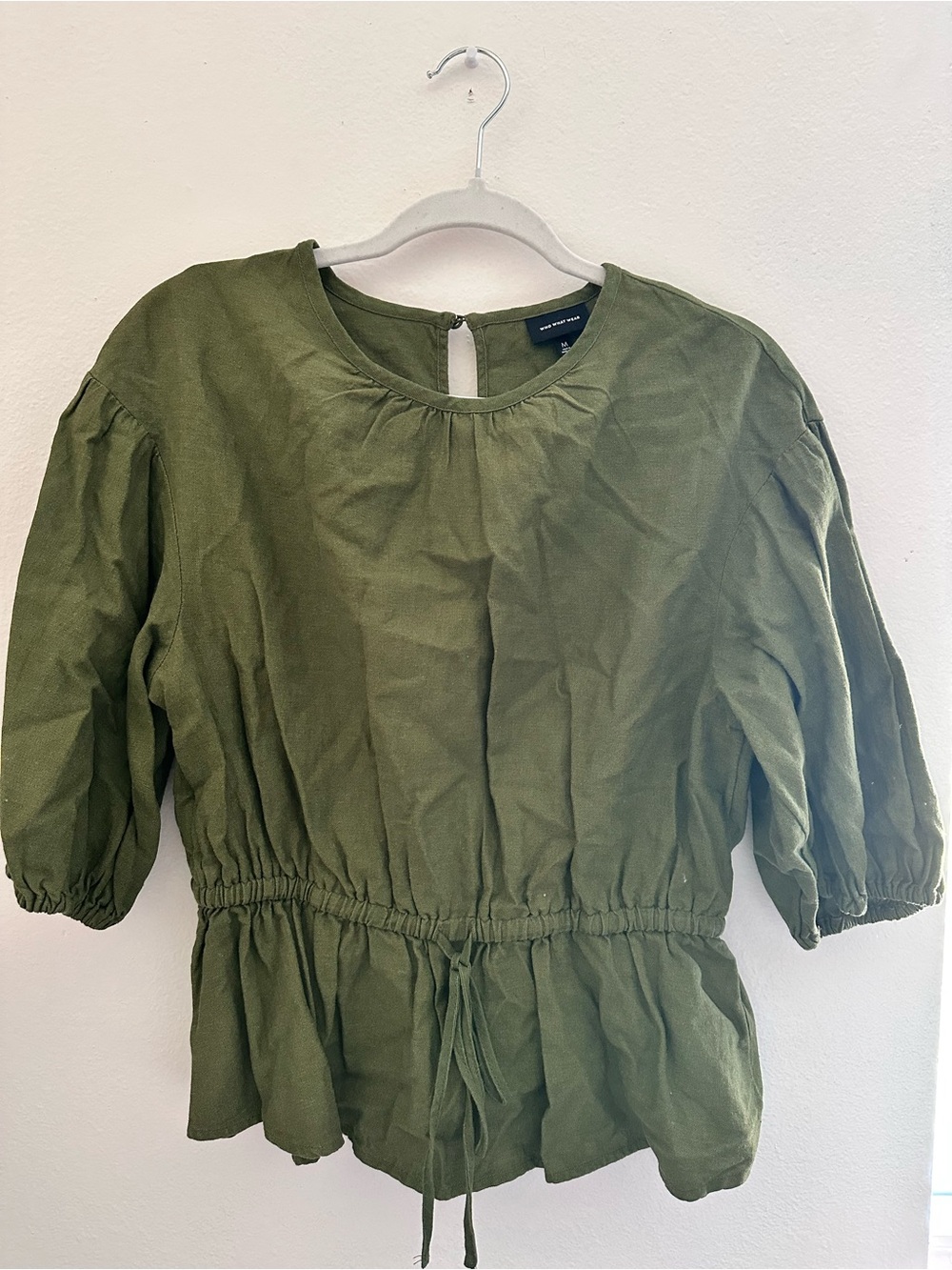 Who What Wear Olive Green Drawstring Peplum Top